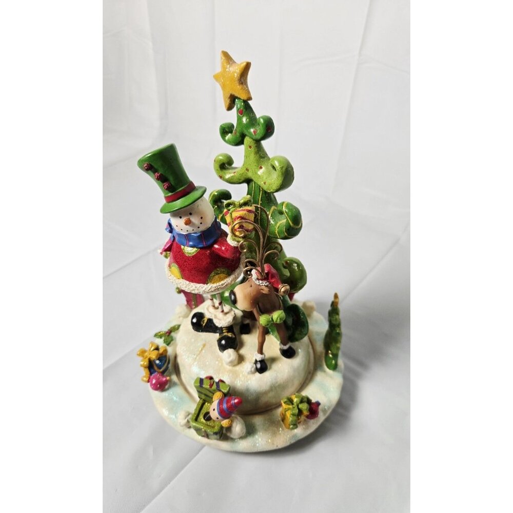 Home Interiors Ceramic Christmas Tree Snowman Playground Rotation Music Box - Picture 3 of 9